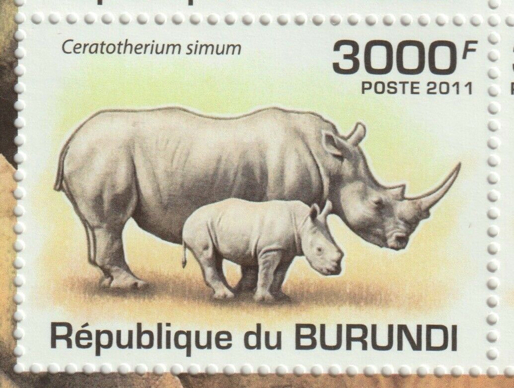 Burundi 2011 Souvenir sheet #836 Rhinoceros (Set of 4) - MNH - Fresh Stock Dated December 2025