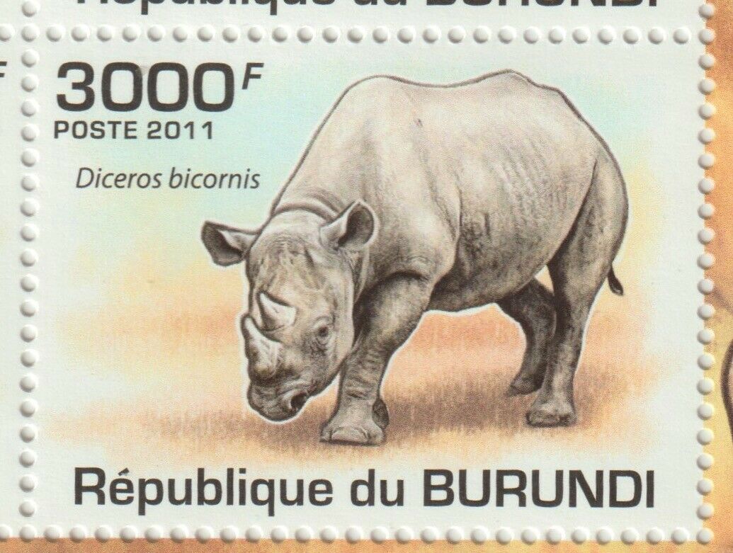 Burundi 2011 Souvenir sheet #836 Rhinoceros (Set of 4) - MNH - Fresh Stock Dated December 2025