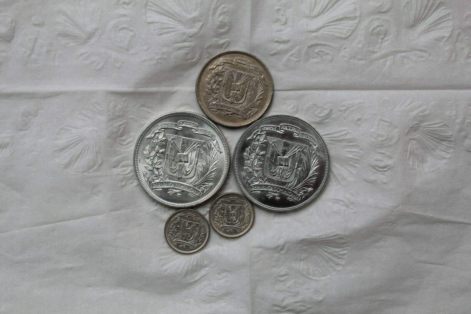 Dominican Republic Silver Coins, 5 total, 1937-74, 10C (2), 50C, 1 Peso (2) - Fresh Stock Dated February 2026