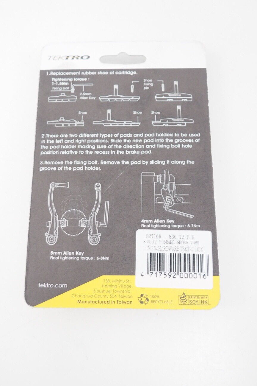 New! Tektro Molded Linear Pull Brake Shoes with Hardware  (Black) - Fresh Stock Dated February 2026