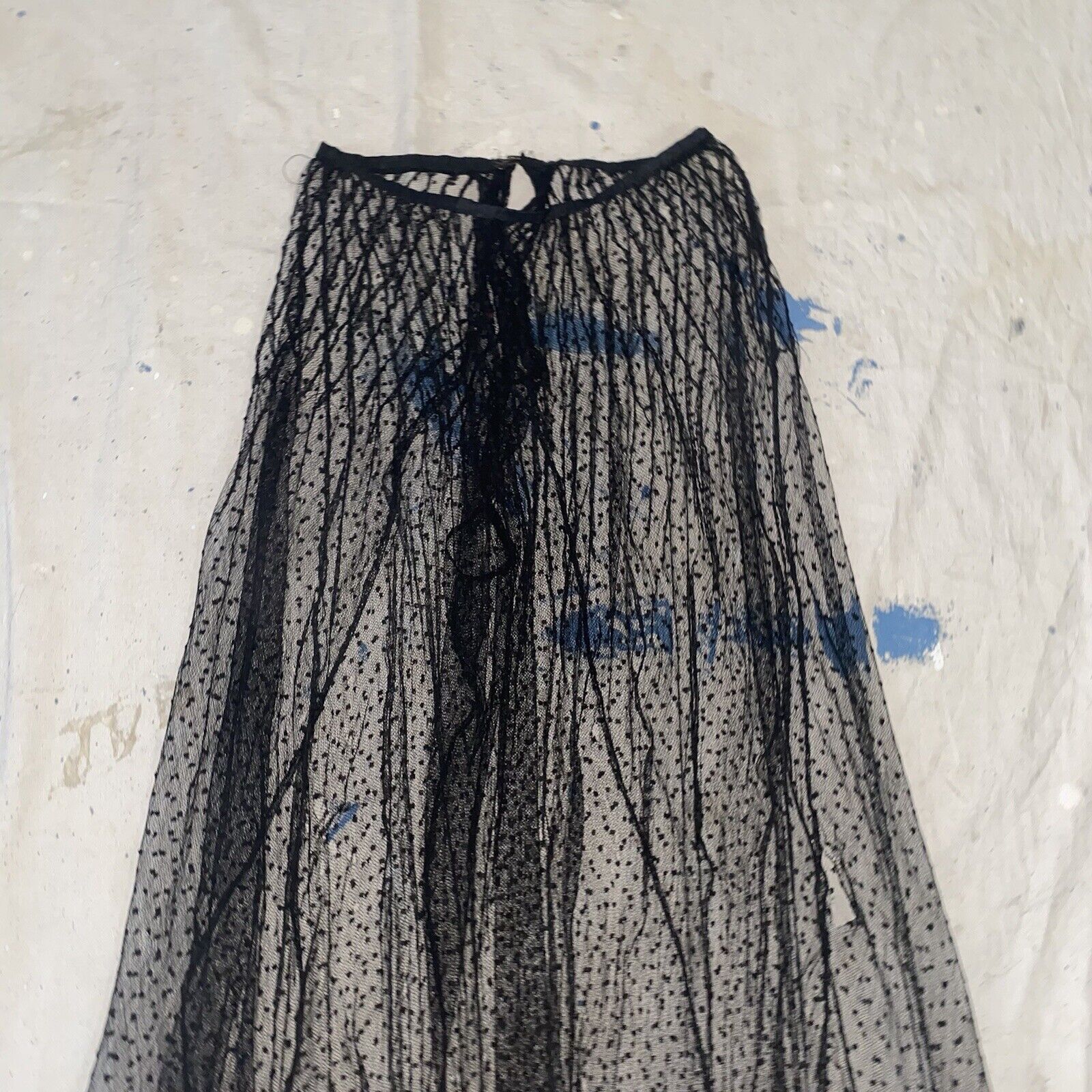 Antique Edwardian Black Net Swiss Dot Full Length Maxi Skirt Ruffle - Fresh Stock Dated March 2026