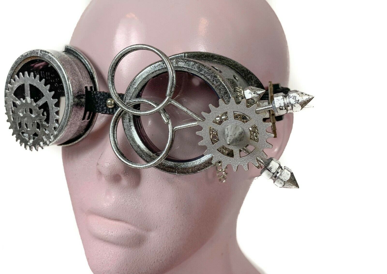 Steampunk Scissors Goggles Gear Spike Chain Punk Goth Burning man Antique Silver - Fresh Stock Dated February 2026