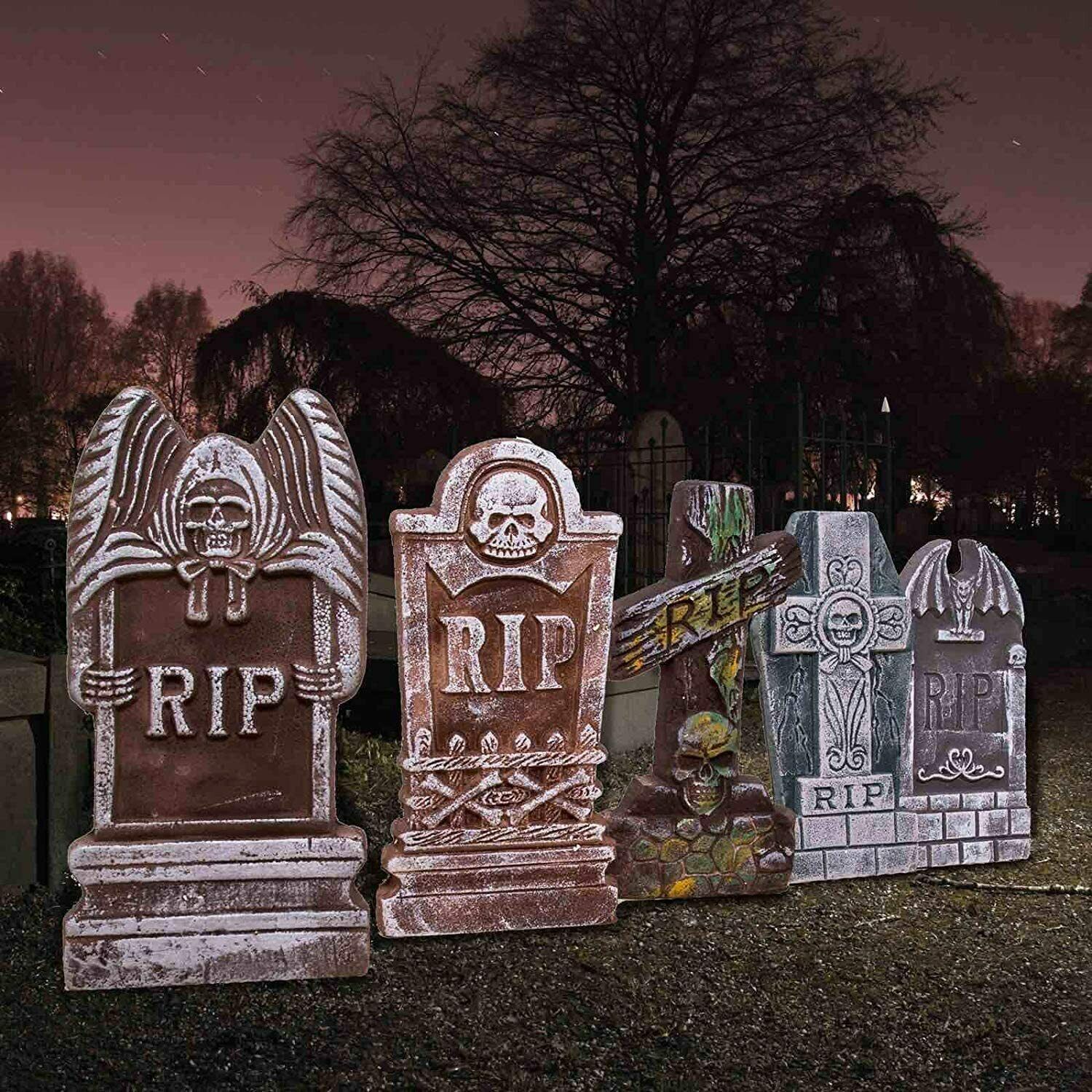 Halloween Foam RIP Graveyard Tombstones Headstone Decorations Metal Stakes 5Pack - Fresh Stock Dated December 2025