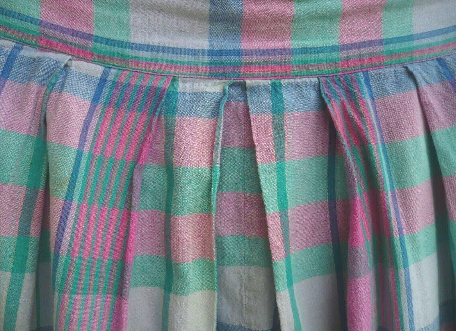 VTG VENEZIA M L XL PASTEL MADRAS PLAID PINK GREEN FULL SKIRT POCKET PLEAT WOMEN - Fresh Stock Dated March 2026