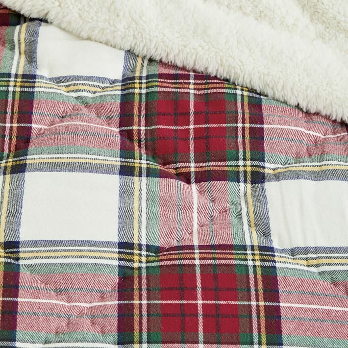 NEW Pottery Barn Teen Morgan Plaid Sherpa Standard Quilted Sham, Red Multi - Fresh Stock Dated February 2026