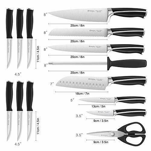 Emojoy Knife Set, 15-Piece Kitchen Knife Set with Block Wooden, Black Handle - Fresh Stock Dated December 2025