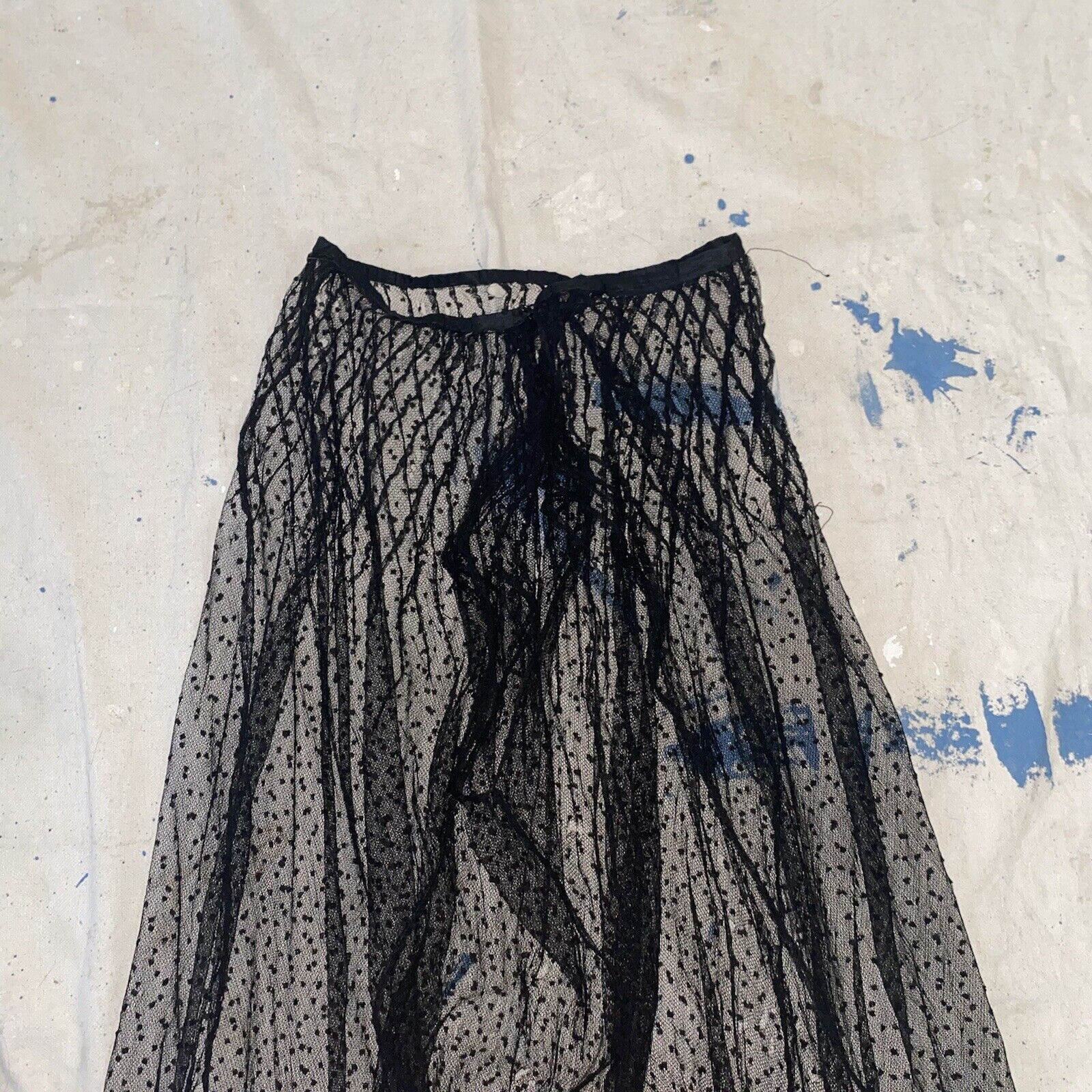 Antique Edwardian Black Net Swiss Dot Full Length Maxi Skirt Ruffle - Fresh Stock Dated March 2026