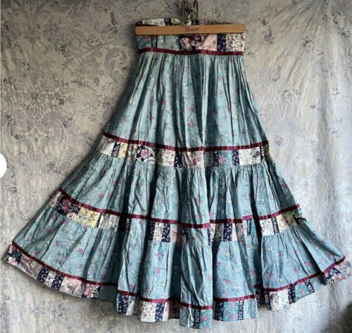 VTG Jessica Gunnies Gunne Sax Tiered Prairie Floral Patchwork Cotton Skirt 5 XS - Fresh Stock Dated February 2026