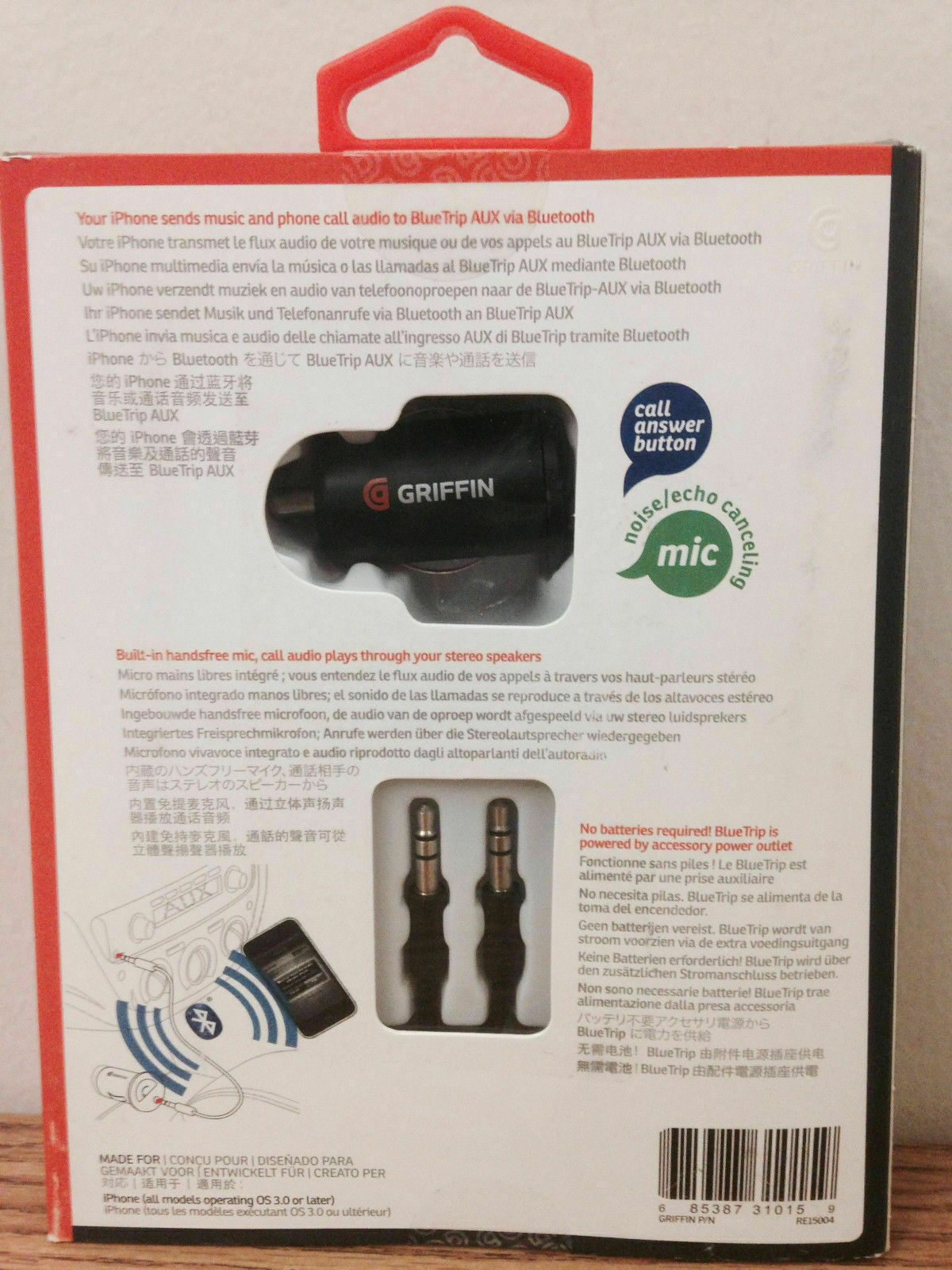 Griffin BlueTrip AUX Bluetooth Wireless Music Streaming Hands Free Calling - Fresh Stock Dated February 2026