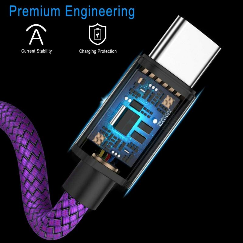 USB Type C Charger Cable 3-Pack(1.5/3.3/6.6FT),Micro C Charging Power Purple - Fresh Stock Dated February 2026