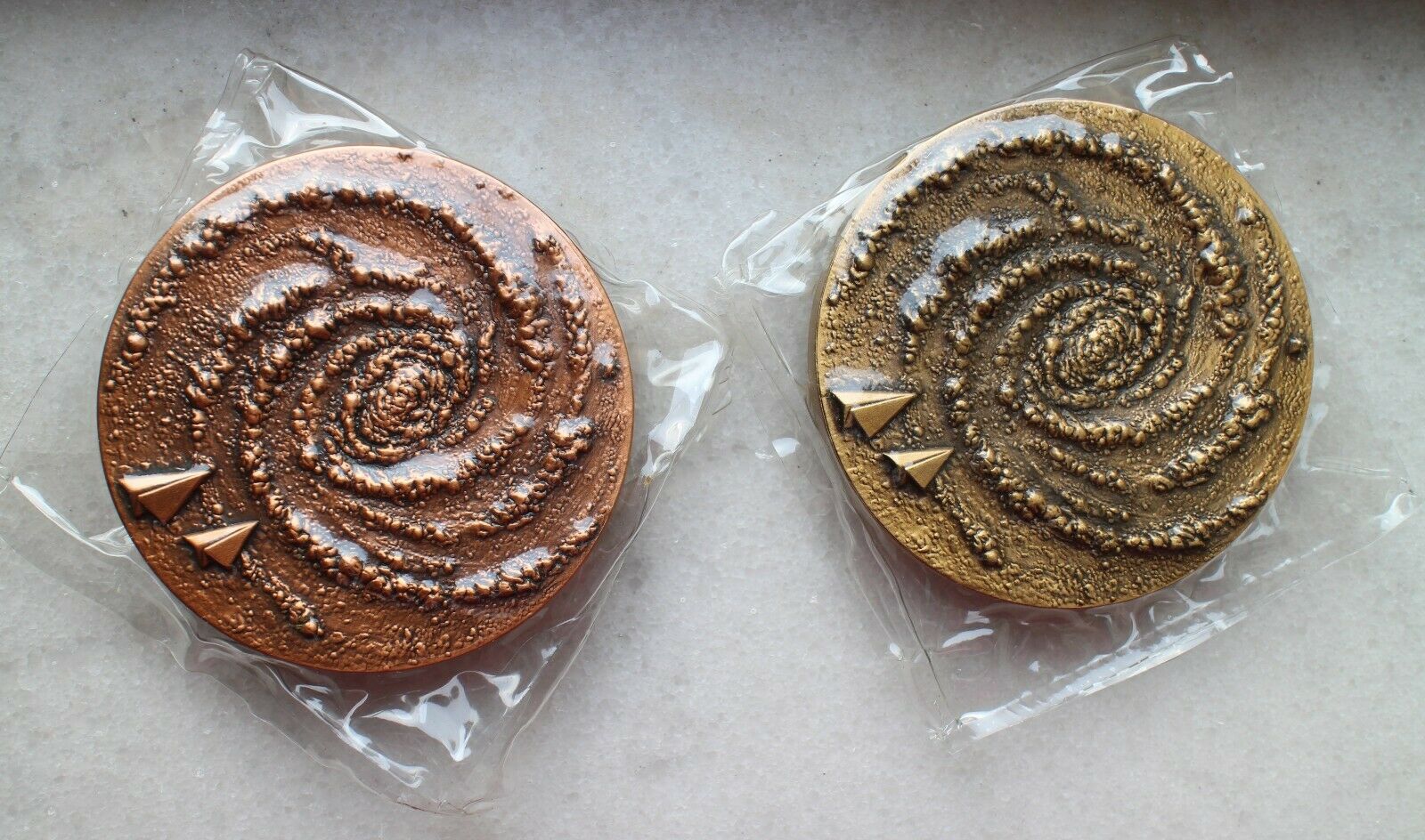 A Pair of China 2012 70mm Brass and Copper Medals - First Manned Space Flight - Fresh Stock Dated February 2026