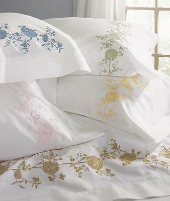 SFERRA ROSINA PERCALE 2 STANDARD PILLOWCASES BLUE FLOWER ROSES EMBROIDERED ITALY - Fresh Stock Dated December 2025