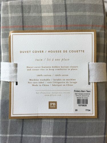 PAIR (2) Pottery Barn PB Teen Boys Gray Multicolor Plaid Twin Shams RIPTIDE NEW - Fresh Stock Dated December 2025