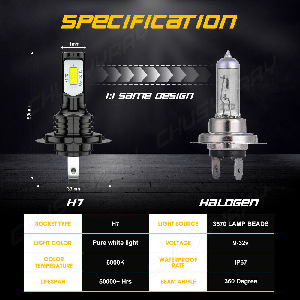 2X H7 80W 6500K LED Headlight Bulb For Honda GL1800 Goldwing 1800 ABS 2001-2016 - Fresh Stock Dated February 2026