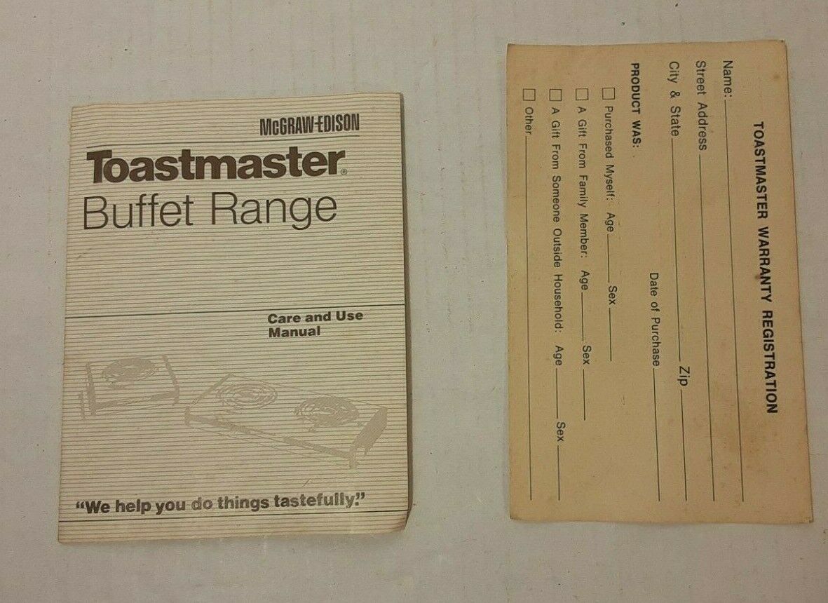 Vintage Toastmaster Buffet Range Model 6407 Double Burner White Instruction Book - Fresh Stock Dated December 2025