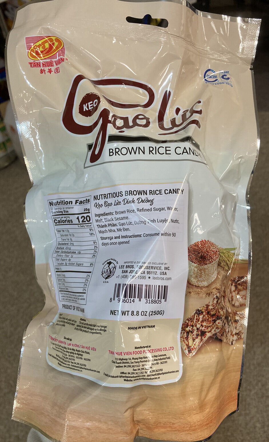 Tân Huê Viên Kẹo Gạo Lức Brown Rice Snack 250g Thơm Ngon, Không Ngọt - Fresh Stock Dated December 2025