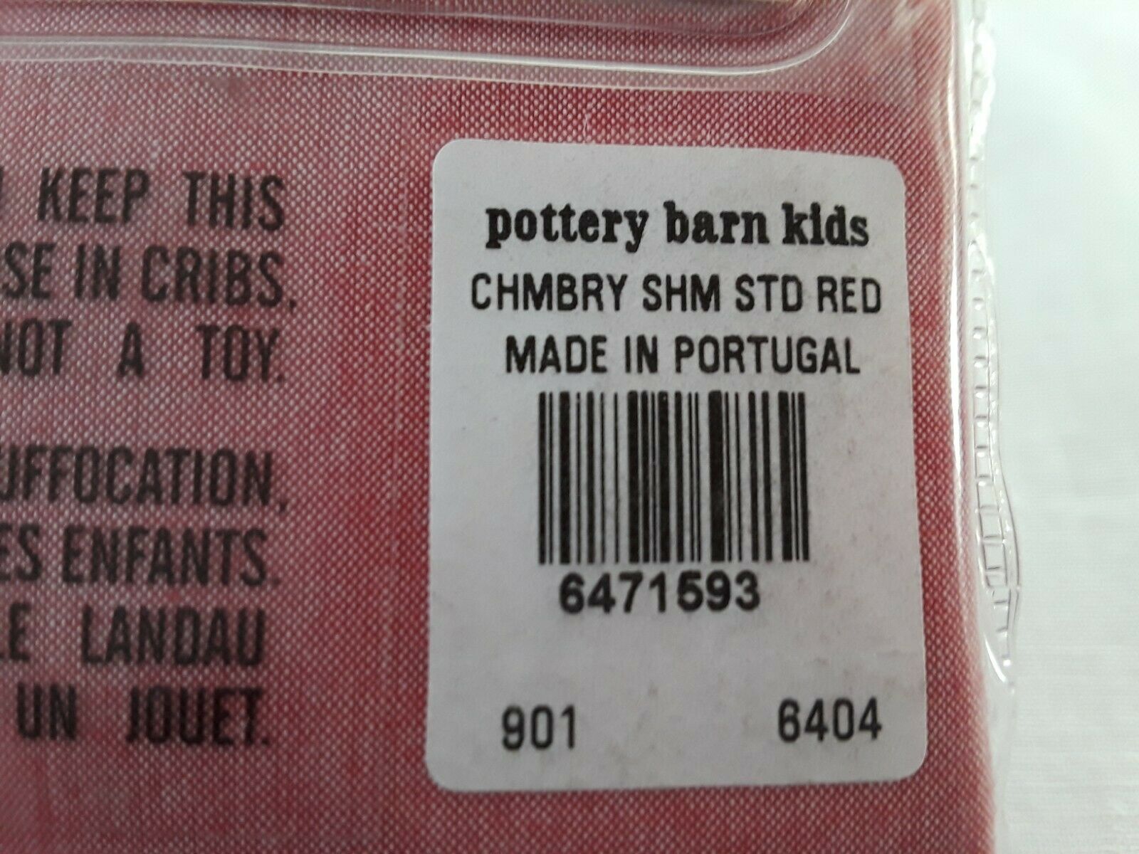 NIP Pottery Barn Kids Standard Chambray Sham ~ RED, 100% Cotton Easy Care - Fresh Stock Dated December 2025