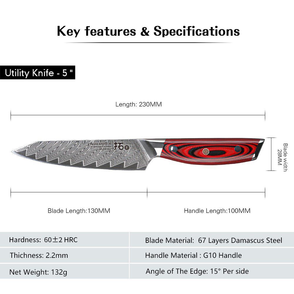 TURWHO 5inch Utility Knife Japanese VG10 Damascus Steel Knife Chef Kitchen Knife - Fresh Stock Dated December 2025