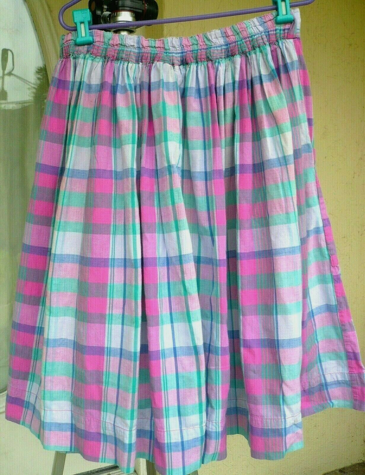 VTG VENEZIA M L XL PASTEL MADRAS PLAID PINK GREEN FULL SKIRT POCKET PLEAT WOMEN - Fresh Stock Dated March 2026
