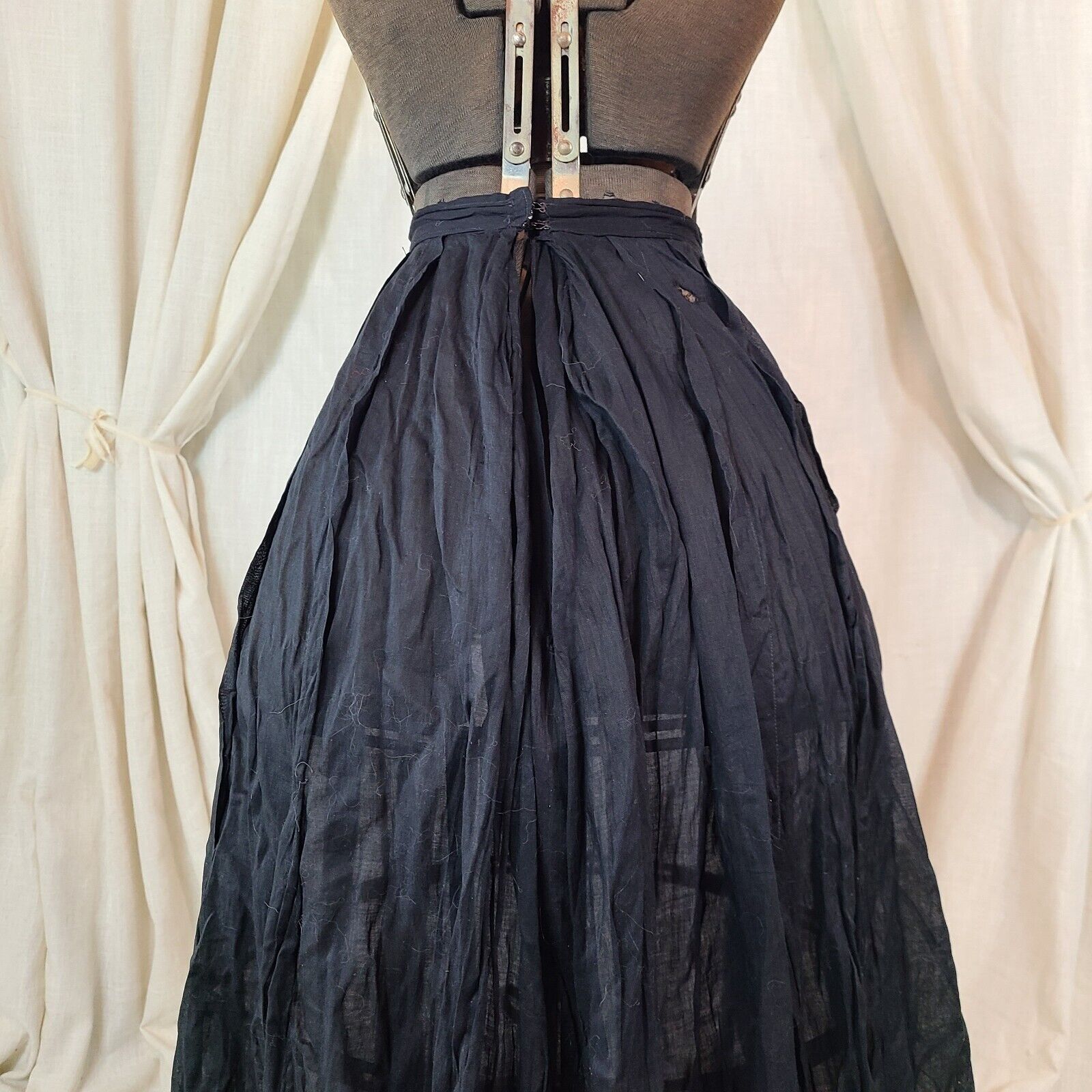 Antique Edwardian 1910s Victorian Black Maxi Skirt Cotton Gothic Gathered Back - Fresh Stock Dated March 2026