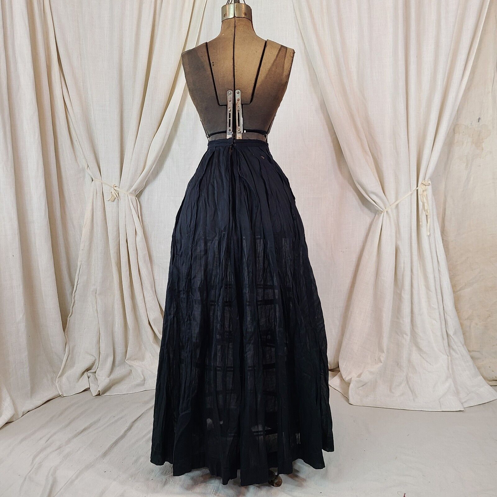 Antique Edwardian 1910s Victorian Black Maxi Skirt Cotton Gothic Gathered Back - Fresh Stock Dated March 2026