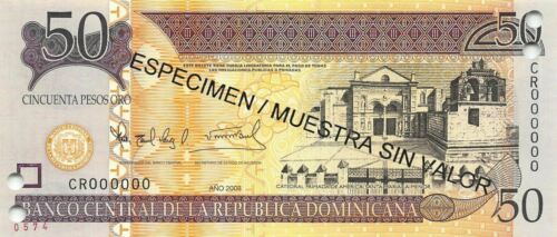 Dominican Republic  50  Pesos Oro  2008  Specimen  Uncirculated Banknote JPa - Fresh Stock Dated December 2025