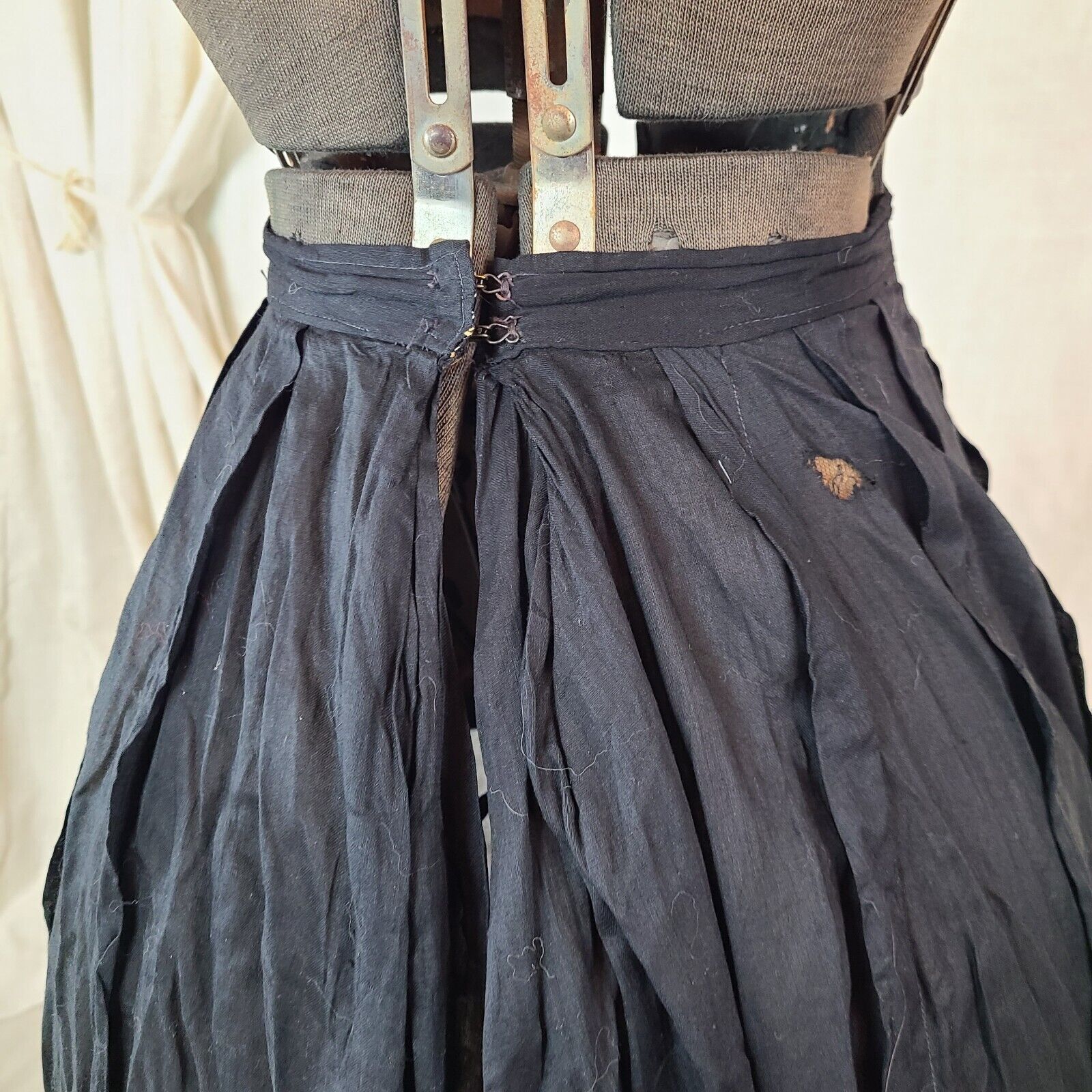 Antique Edwardian 1910s Victorian Black Maxi Skirt Cotton Gothic Gathered Back - Fresh Stock Dated March 2026