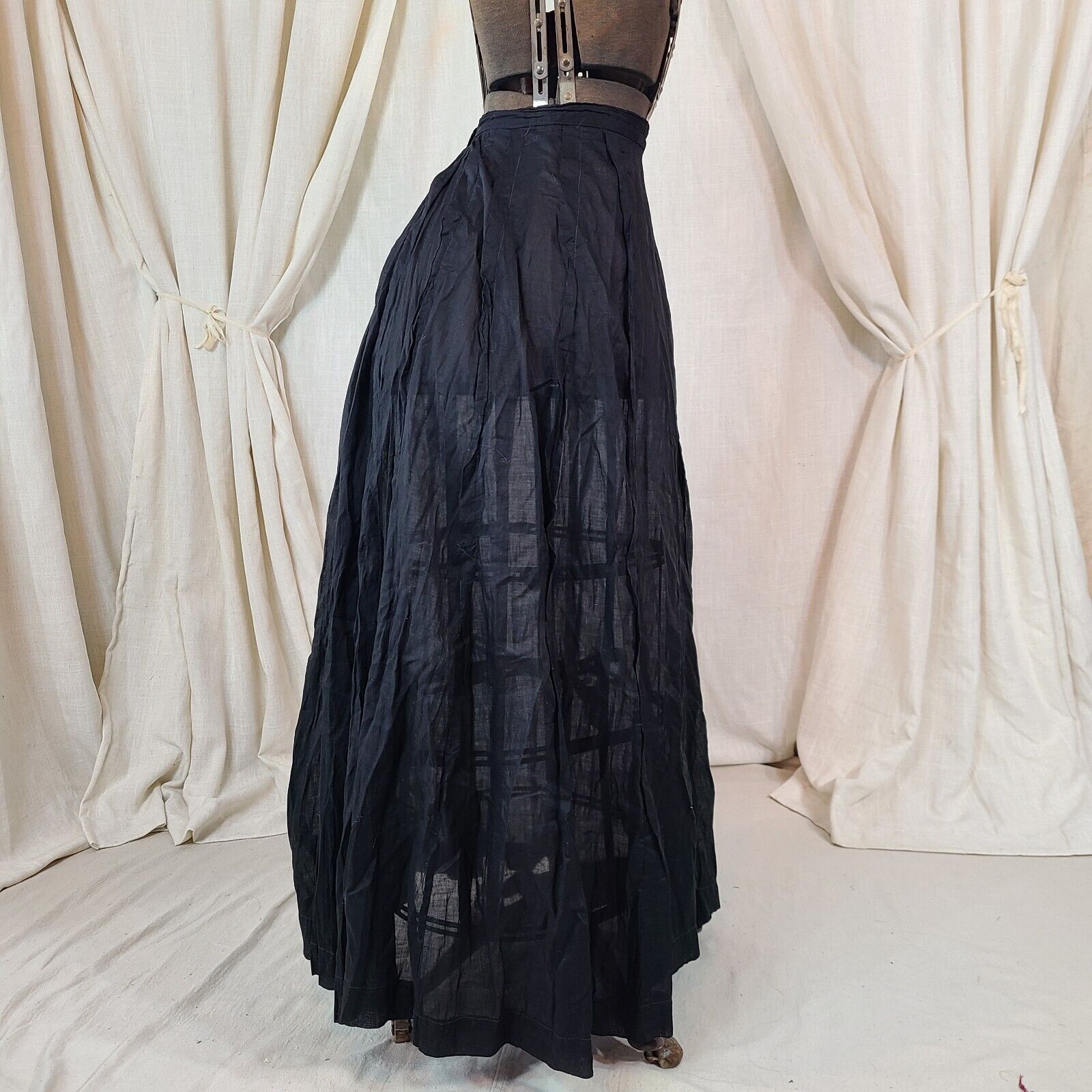Antique Edwardian 1910s Victorian Black Maxi Skirt Cotton Gothic Gathered Back - Fresh Stock Dated March 2026
