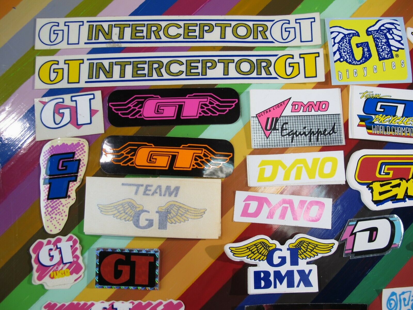 vtg 1980s 1990s GT BMX sticker - mixed bike stickers and team graphics - Fresh Stock Dated December 2025