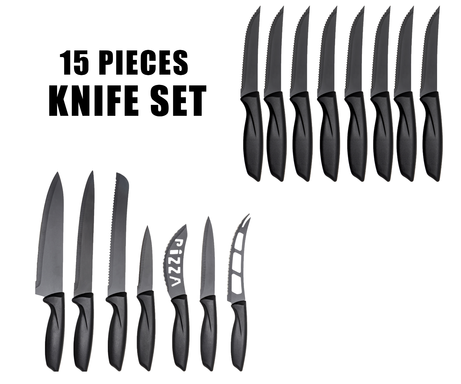 15 Piece Knife Set Serrated Stainless Steel For Kitchen Professional Chef Knives - Fresh Stock Dated December 2025
