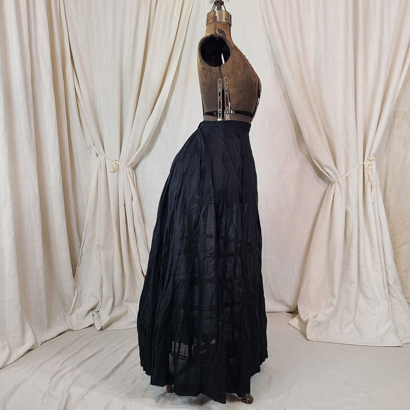 Antique Edwardian 1910s Victorian Black Maxi Skirt Cotton Gothic Gathered Back - Fresh Stock Dated March 2026