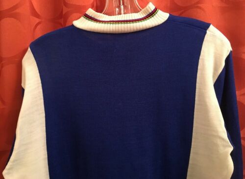 M L Vintage 70s FRENCH Arc En Ciel CYCLING JERSEY Long Sleeve BLUE Vegan Acrylic - Fresh Stock Dated December 2025
