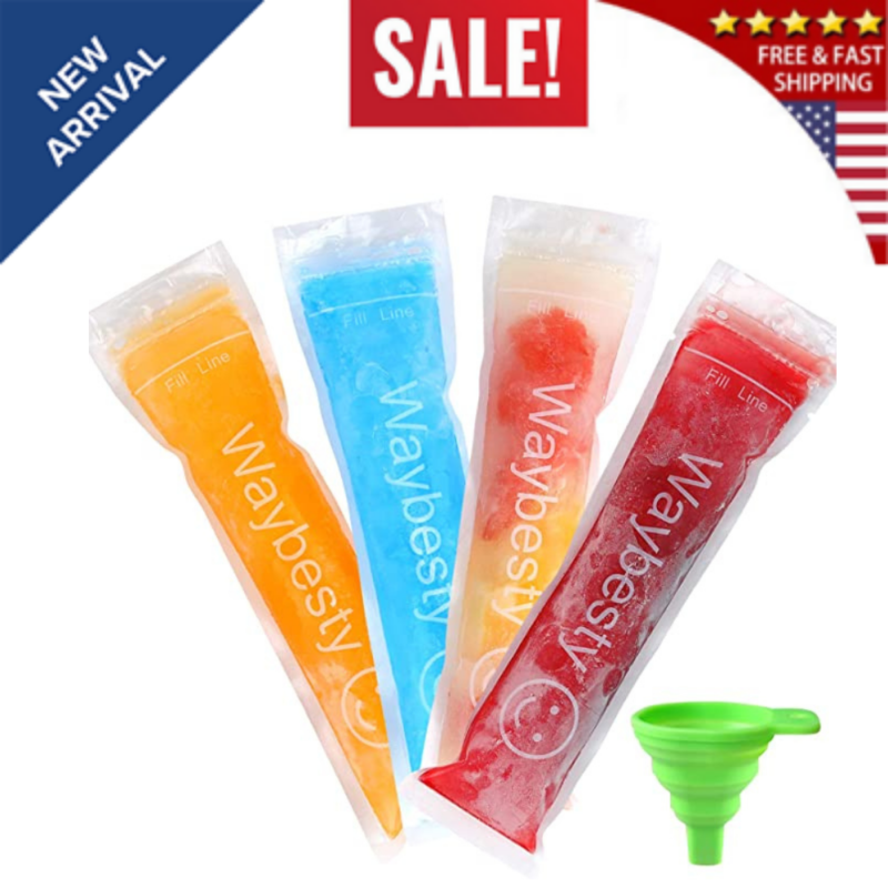 150 PCs Disposable Ice Popsicle Molds Bags Pouch Freeze Pops Bag Zip Seals - Fresh Stock Dated February 2026