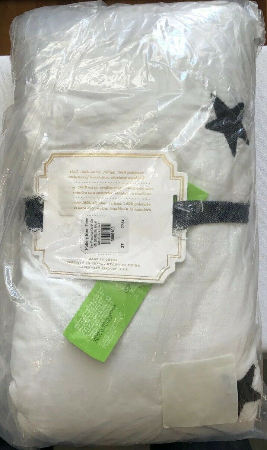 Pottery Barn Teen Emily & Meritt The Embroidered Star Sham Euro Black Ivory - Fresh Stock Dated December 2025