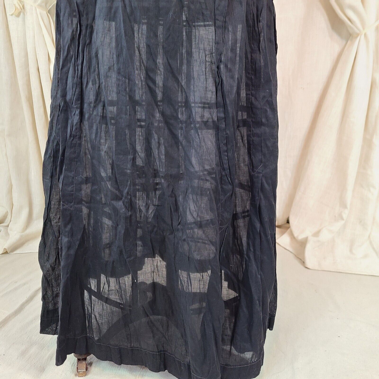 Antique Edwardian 1910s Victorian Black Maxi Skirt Cotton Gothic Gathered Back - Fresh Stock Dated March 2026