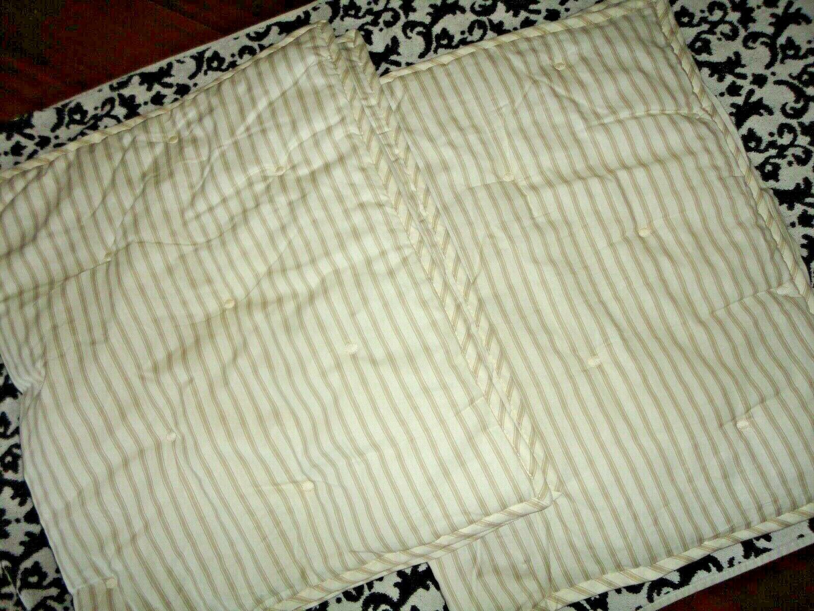 COASTAL LIVING TAN WHITE TUFT BUTTON TICKING STRIPES (2) KING PILLOW SHAMS 20X36 - Fresh Stock Dated December 2025