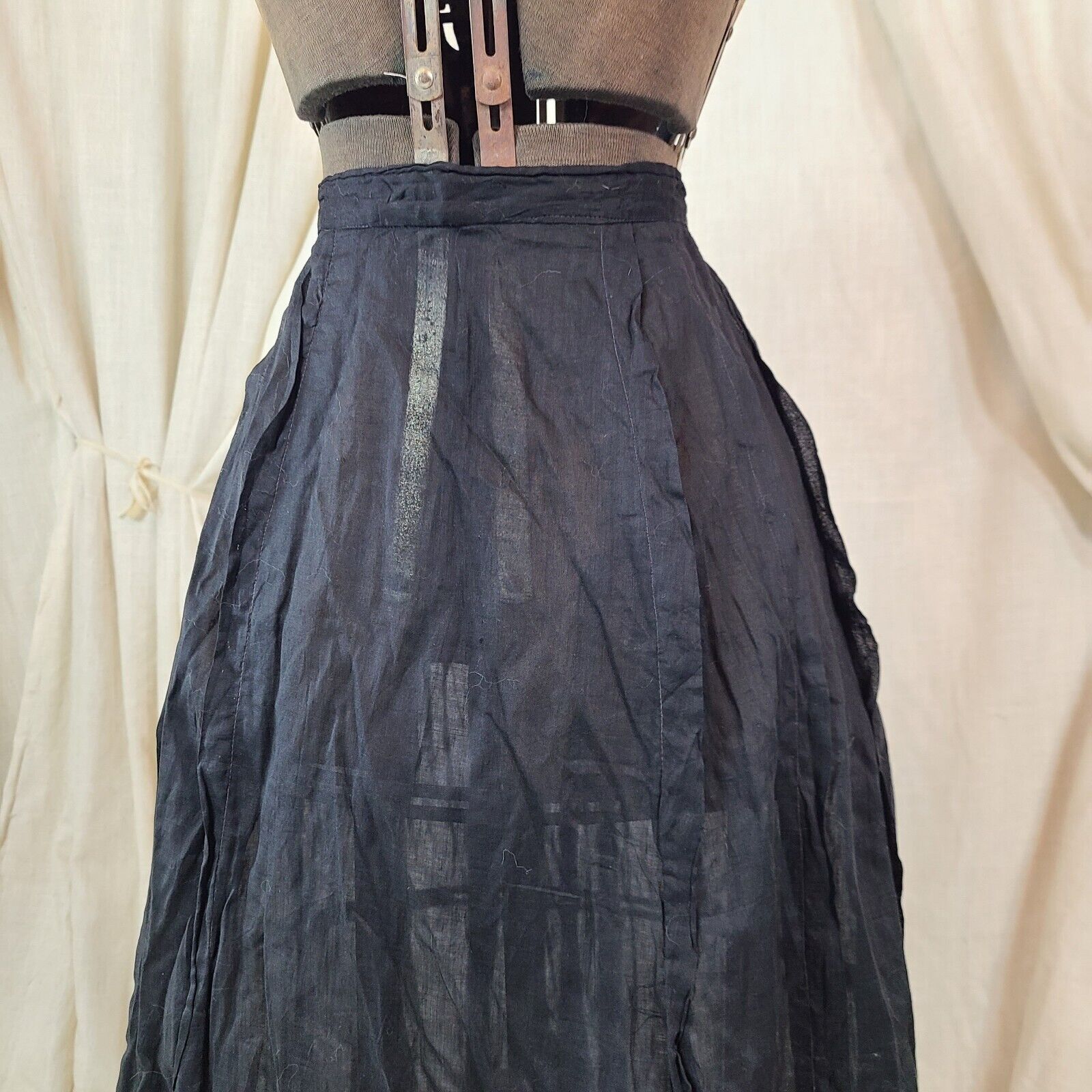 Antique Edwardian 1910s Victorian Black Maxi Skirt Cotton Gothic Gathered Back - Fresh Stock Dated March 2026