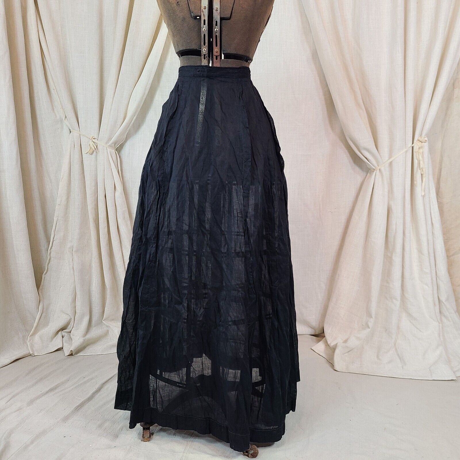 Antique Edwardian 1910s Victorian Black Maxi Skirt Cotton Gothic Gathered Back - Fresh Stock Dated March 2026