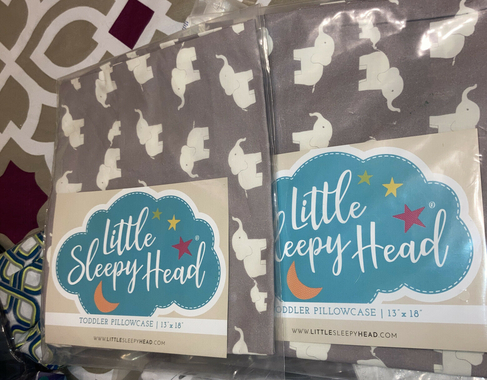 Lot Of 2-GRAY/WHITE ELEPHANTS- Little Sleepy Head Toddler Pillow Case 13