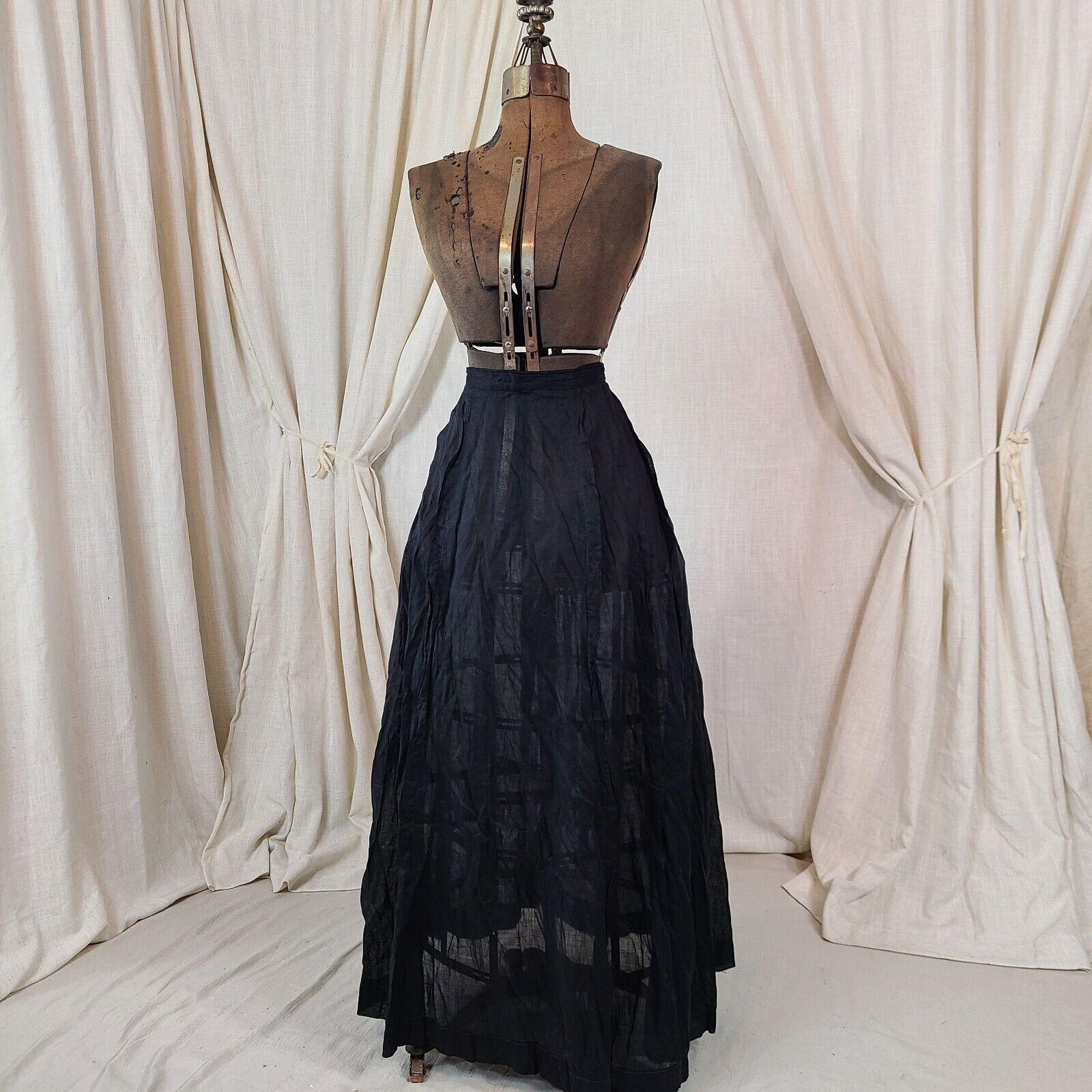 Antique Edwardian 1910s Victorian Black Maxi Skirt Cotton Gothic Gathered Back - Fresh Stock Dated March 2026