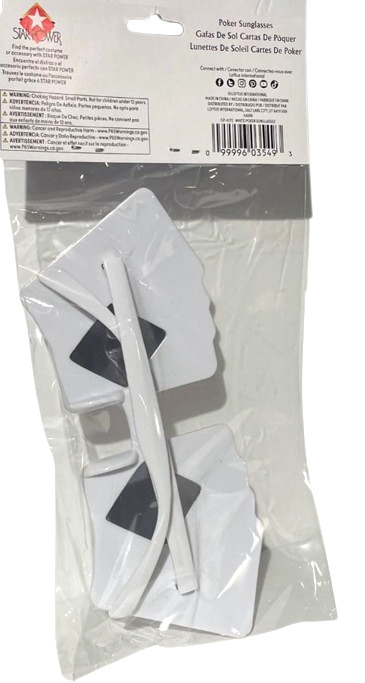 WHITE POKER SUNGLASSES Game Party Gift Playing Cards Costume Shades Magic Funny - Fresh Stock Dated February 2026