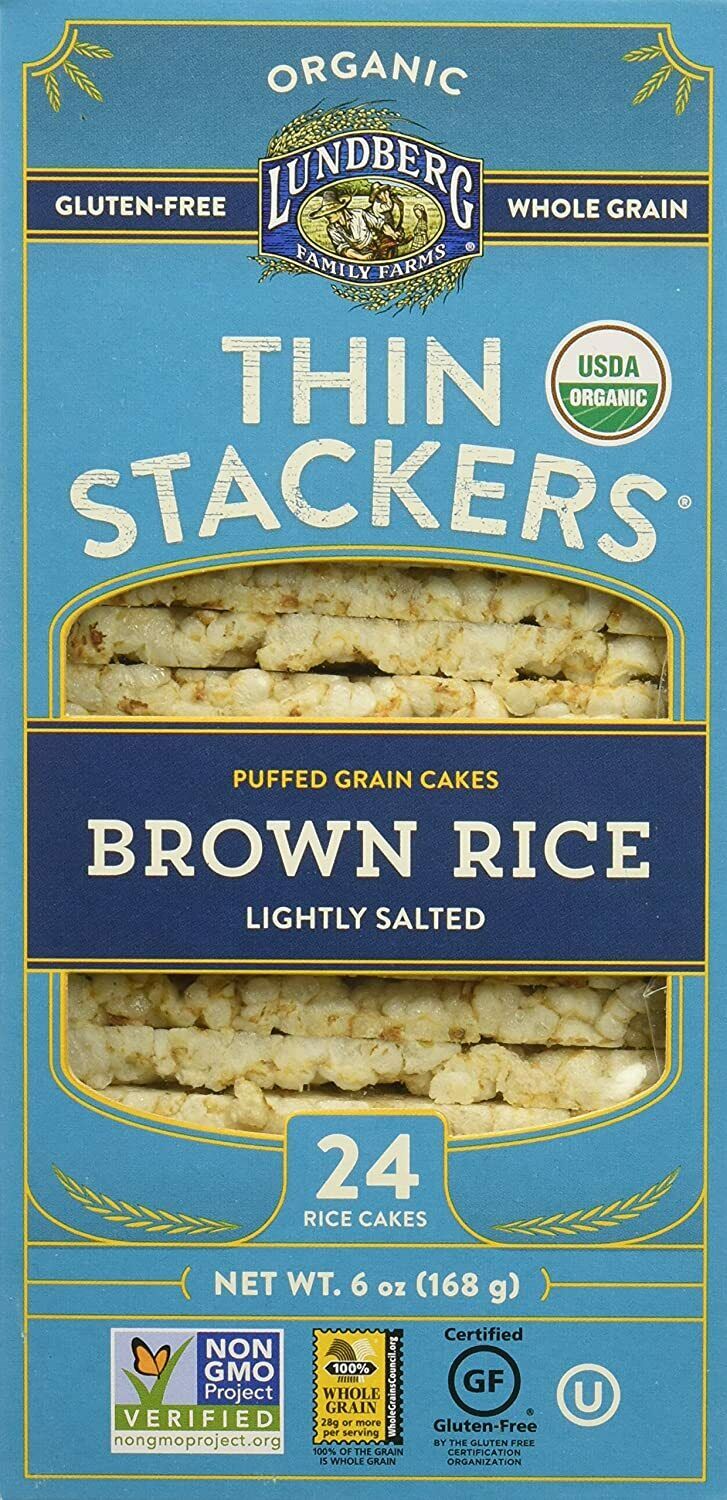 Lundberg Family Farms Thin Stackers Lightly Salted Grain Brown Rice Cakes, 6oz - Fresh Stock Dated December 2025