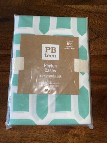 Pottery Barn PB Teen Peyton Standard Pillow Cases Pool Turquoise and White- NEW - Fresh Stock Dated December 2025