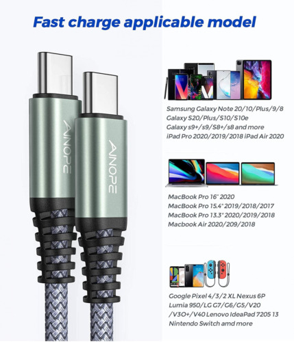 USB C to C Cable,[2-Pack 6.6ft][Never Rupture]AINOPE 6.6ft+6.6ft, Grey - Fresh Stock Dated February 2026