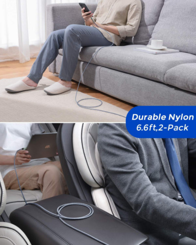 USB C to C Cable,[2-Pack 6.6ft][Never Rupture]AINOPE 6.6ft+6.6ft, Grey - Fresh Stock Dated February 2026