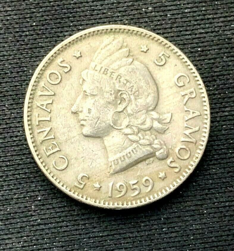 1959 Dominican Republic 5 Centavos Coin XF   World Coin  copper nickel  #K1303 - Fresh Stock Dated February 2026