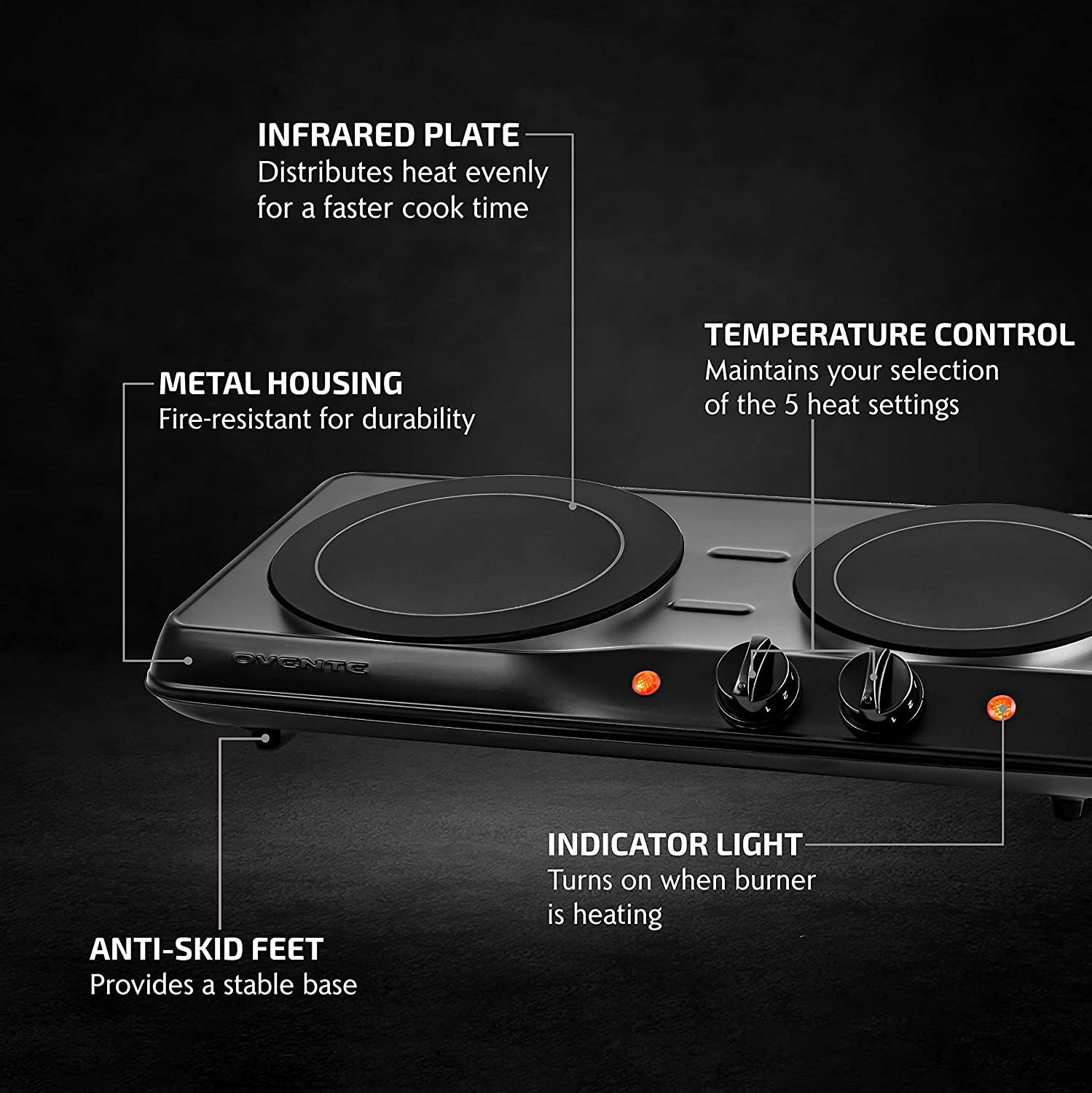 Electric Double Infrared Cooktop Burner 7.75 & 6.75 Inch Ceramic Glass Hot Plate - Fresh Stock Dated February 2026