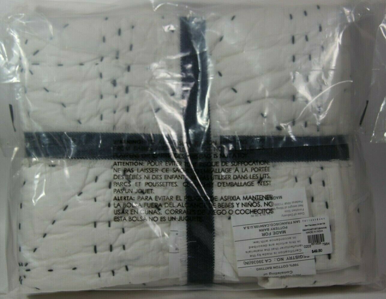 Pottery Barn Foundations Emily & Meritt The Pickstitch Sham White Navy  26 x 20 - Fresh Stock Dated December 2025