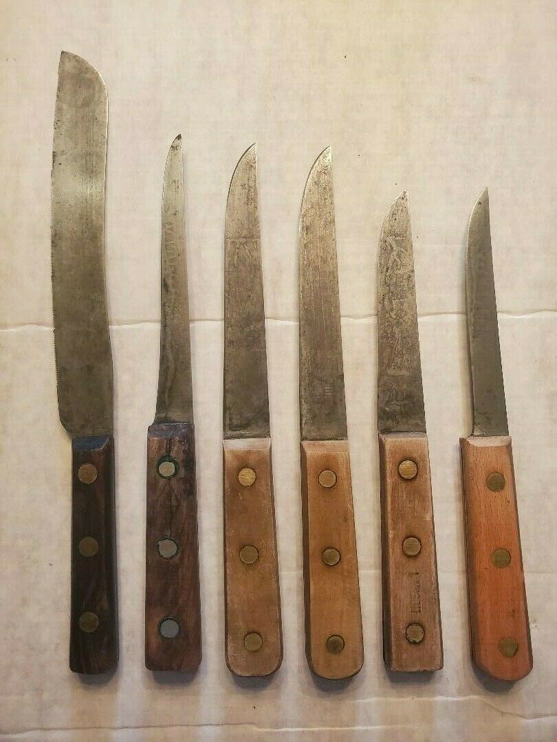 Vintage Carbon Steel Full Tang Kitchen Knives - Collection of 6 from 1960's - Fresh Stock Dated January 2026