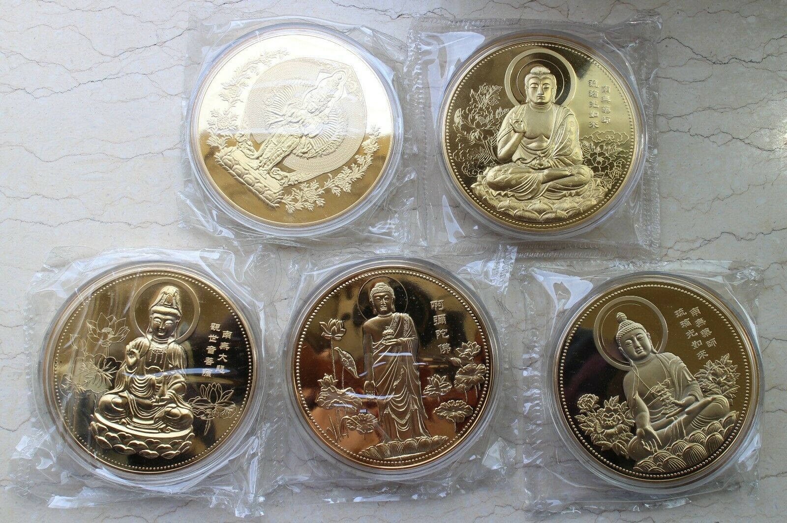 9 Pieces of China 80mm Gilt Medals Set - Buddha - Fresh Stock Dated February 2026